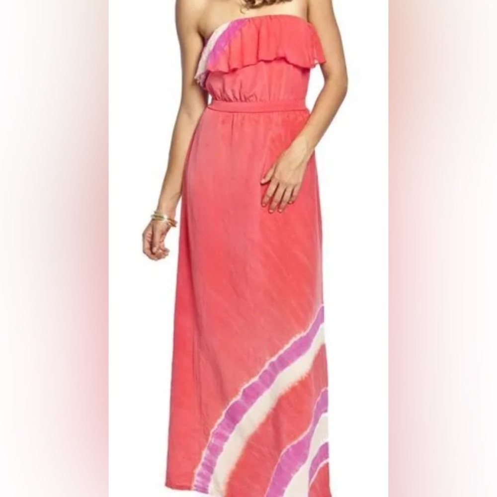Gypsy 05 100% Silk Pink/red Tie Dye Ruffle Maxi Dress ( new with tag) size Large